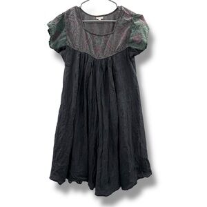 Joshi 100% Silk Gray & Pink Printed Short Sleeve Pullover Mini Dress‎ Sz 3 (S)
